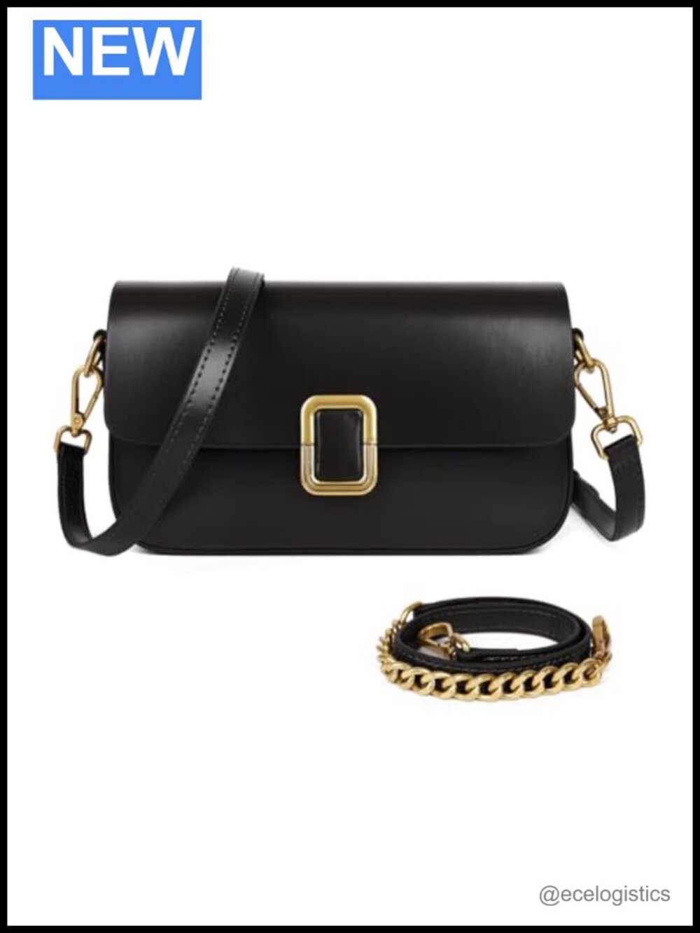 Genuine Leather Crossbody Bag with Gold Chain Strap